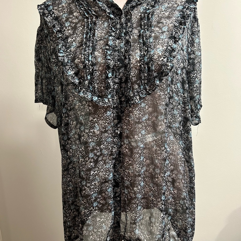 Floral Sheer Black and Blue Women's Top D3